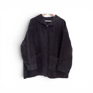 Basco Coat Jacket L Charcoal Gray Black Wool Mohair Swing Pocket Button Boxy